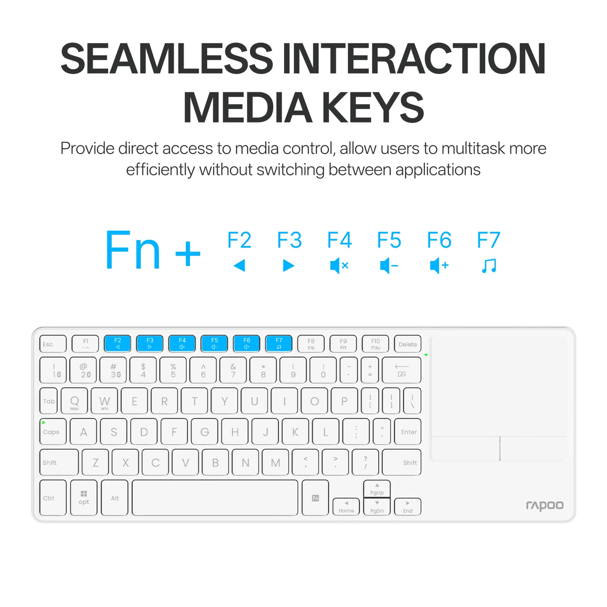 Rapoo Portable Wireless Keyboard with Touchpad Multi-Device HTPC Keyboard for PC-Connected TV/Tablet/Steam Deck/Gaming Console/Raspberry Pi/Mini PC Support Touch Gestures for PC Windows Mac