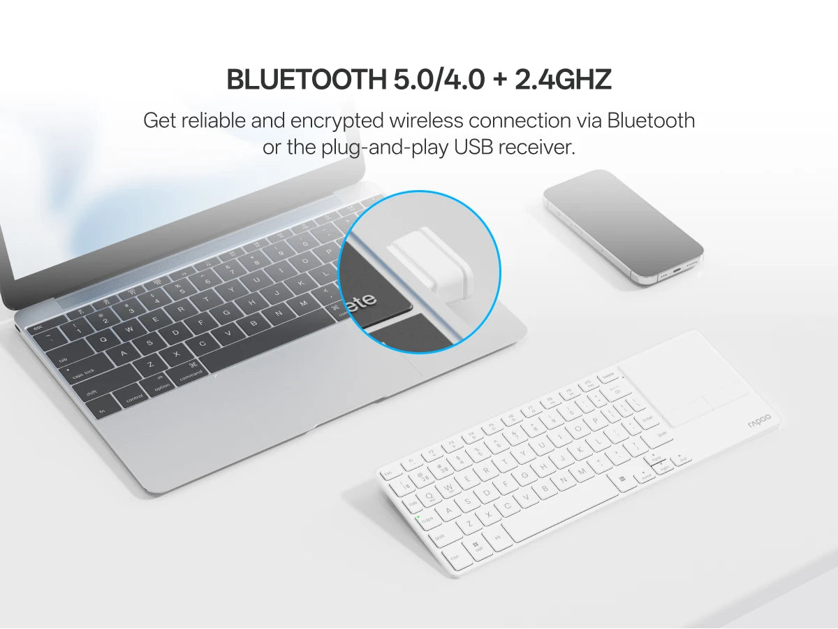 Rapoo Portable Wireless Keyboard with Touchpad Multi-Device HTPC Keyboard for PC-Connected TV/Tablet/Steam Deck/Gaming Console/Raspberry Pi/Mini PC Support Touch Gestures for PC Windows Mac