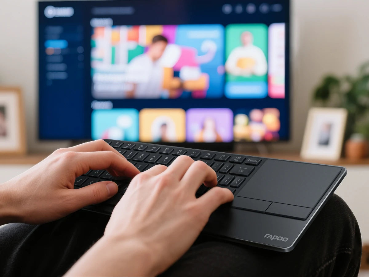 Rapoo Portable Wireless Keyboard with Touchpad Multi-Device HTPC Keyboard for PC-Connected TV/Tablet/Steam Deck/Gaming Console/Raspberry Pi/Mini PC Support Touch Gestures for PC Windows Mac