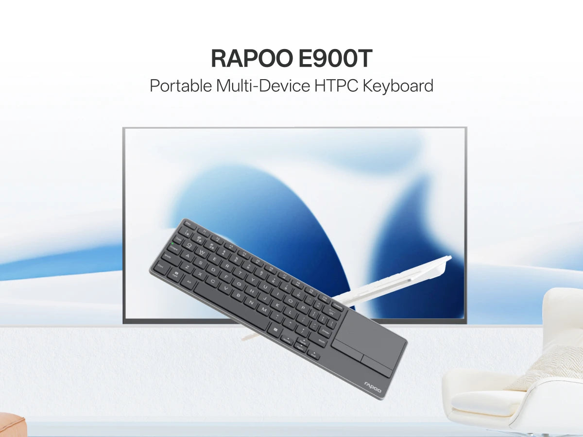 Rapoo Portable Wireless Keyboard with Touchpad Multi-Device HTPC Keyboard for PC-Connected TV/Tablet/Steam Deck/Gaming Console/Raspberry Pi/Mini PC Support Touch Gestures for PC Windows Mac